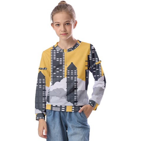 Minimal Skyscrapers Kids  Long Sleeve T-shirt With Frill  by anzea