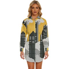 Minimal Skyscrapers Womens Long Sleeve Shirt Dress