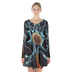 Organism Neon Science Long Sleeve Velvet V-neck Dress