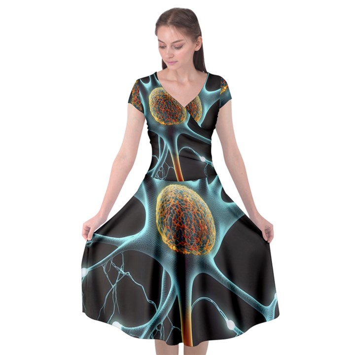 Organism Neon Science Cap Sleeve Wrap Front Dress