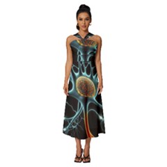 Organism Neon Science Sleeveless Cross Front Cocktail Midi Chiffon Dress by Ndabl3x