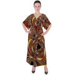 Geometric Art Fractal Abstract Art V-neck Boho Style Maxi Dress by Ndabl3x