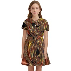 Geometric Art Fractal Abstract Art Kids  Bow Tie Puff Sleeve Dress