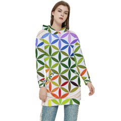 Mandala Rainbow Colorful Women s Long Oversized Pullover Hoodie