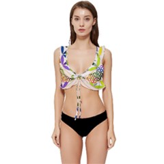 Mandala Rainbow Colorful Low Cut Ruffle Edge Bikini Top by Ndabl3x