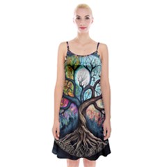 Tree Colourful Spaghetti Strap Velvet Dress