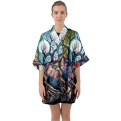 Tree Colourful Half Sleeve Satin Kimono  by Ndabl3x