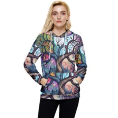 Tree Colourful Women s Lightweight Drawstring Hoodie