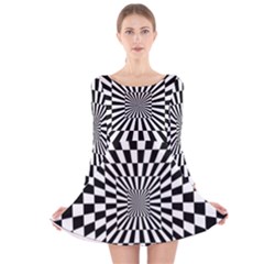 Optical Illusion Chessboard Tunnel Long Sleeve Velvet Skater Dress