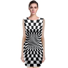 Optical Illusion Chessboard Tunnel Sleeveless Velvet Midi Dress