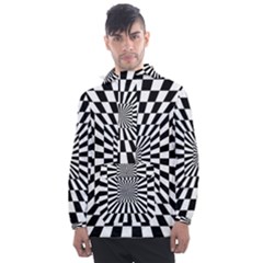 Optical Illusion Chessboard Tunnel Men s Front Pocket Pullover Windbreaker