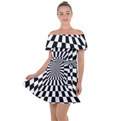 Optical Illusion Chessboard Tunnel Off Shoulder Velour Dress by Ndabl3x