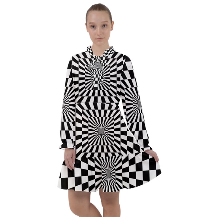 Optical Illusion Chessboard Tunnel All Frills Chiffon Dress