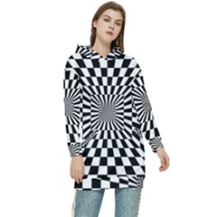 Optical Illusion Chessboard Tunnel Women s Long Oversized Pullover Hoodie