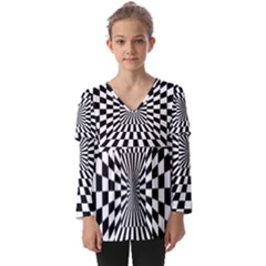 Optical Illusion Chessboard Tunnel Kids  V Neck Casual Top by Ndabl3x