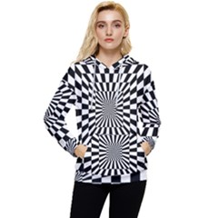 Optical Illusion Chessboard Tunnel Women s Lightweight Drawstring Hoodie