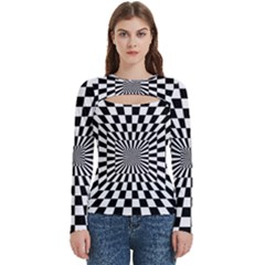 Optical Illusion Chessboard Tunnel Women s Cut Out Long Sleeve T-shirt