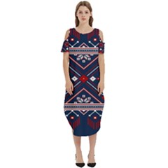 Ukrainian Folk Seamless Pattern Ornament Art Cold Shoulder Loose Fit Dress With Pockets by Bedest