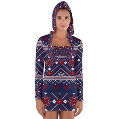 Ukrainian Folk Seamless Pattern Ornament Art Long Sleeve Hooded T-shirt by Bedest