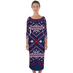 Ukrainian Folk Seamless Pattern Ornament Art Quarter Sleeve Midi Bodycon Dress by Bedest