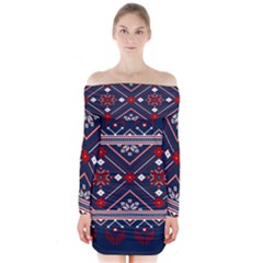 Ukrainian Folk Seamless Pattern Ornament Art Long Sleeve Off Shoulder Dress by Bedest