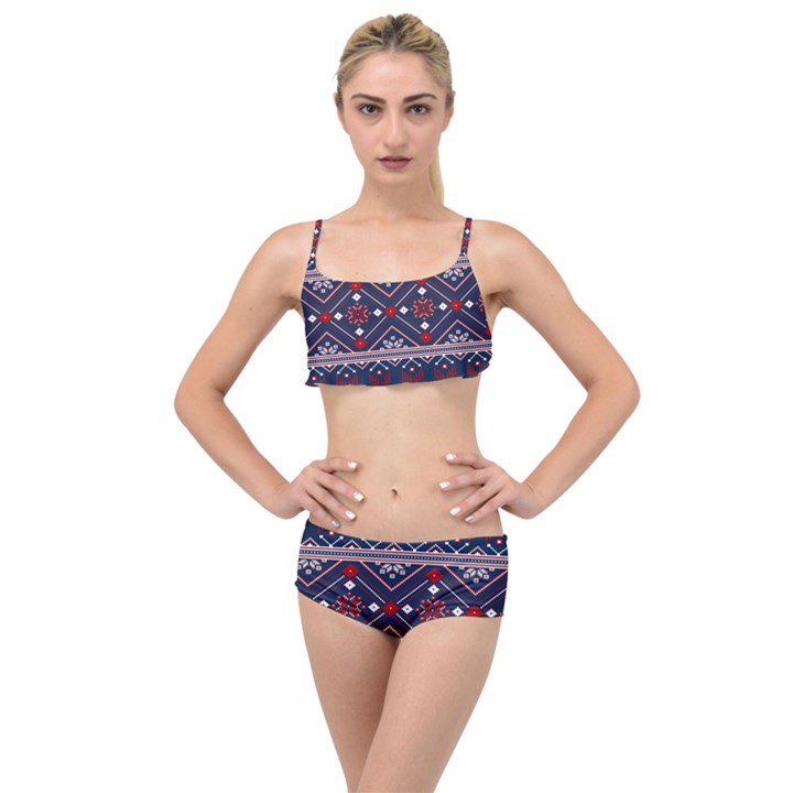 Ukrainian Folk Seamless Pattern Ornament Art Layered Top Bikini Set