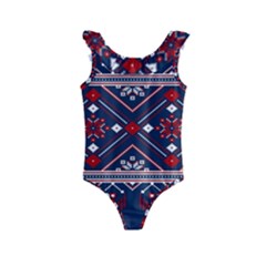 Ukrainian Folk Seamless Pattern Ornament Art Kids  Frill Swimsuit by Bedest