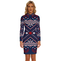 Ukrainian Folk Seamless Pattern Ornament Art Long Sleeve Shirt Collar Bodycon Dress by Bedest