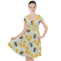 Bees Pattern Honey Bee Bug Honeycomb Honey Beehive Cap Sleeve Midi Dress by Bedest