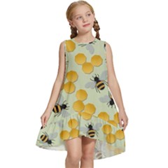 Bees Pattern Honey Bee Bug Honeycomb Honey Beehive Kids  Frill Swing Dress by Bedest