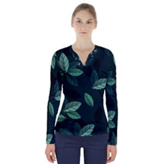 Foliage V-neck Long Sleeve Top