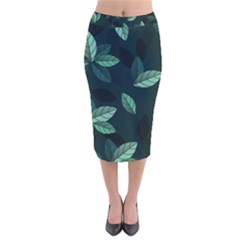 Foliage Velvet Midi Pencil Skirt