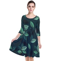 Foliage Quarter Sleeve Waist Band Dress