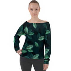 Foliage Off Shoulder Long Sleeve Velour Top