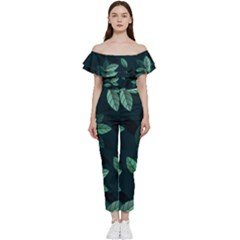 Foliage Bardot Ruffle Jumpsuit