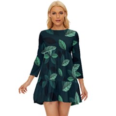 Foliage Long Sleeve Babydoll Dress