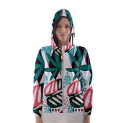 Abstract Seamless Pattern With Tropical Leaves Women s Hooded Windbreaker