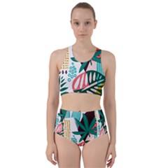 Abstract Seamless Pattern With Tropical Leaves Racer Back Bikini Set by Hannah976