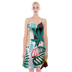 Abstract Seamless Pattern With Tropical Leaves Spaghetti Strap Velvet Dress