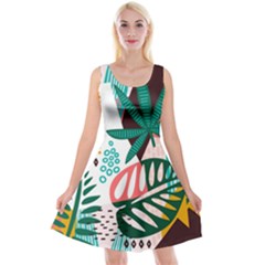 Abstract Seamless Pattern With Tropical Leaves Reversible Velvet Sleeveless Dress