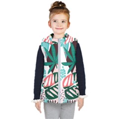 Abstract Seamless Pattern With Tropical Leaves Kids  Hooded Puffer Vest