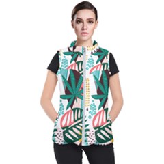 Abstract Seamless Pattern With Tropical Leaves Women s Puffer Vest