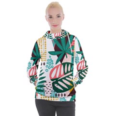 Abstract Seamless Pattern With Tropical Leaves Women s Hooded Pullover