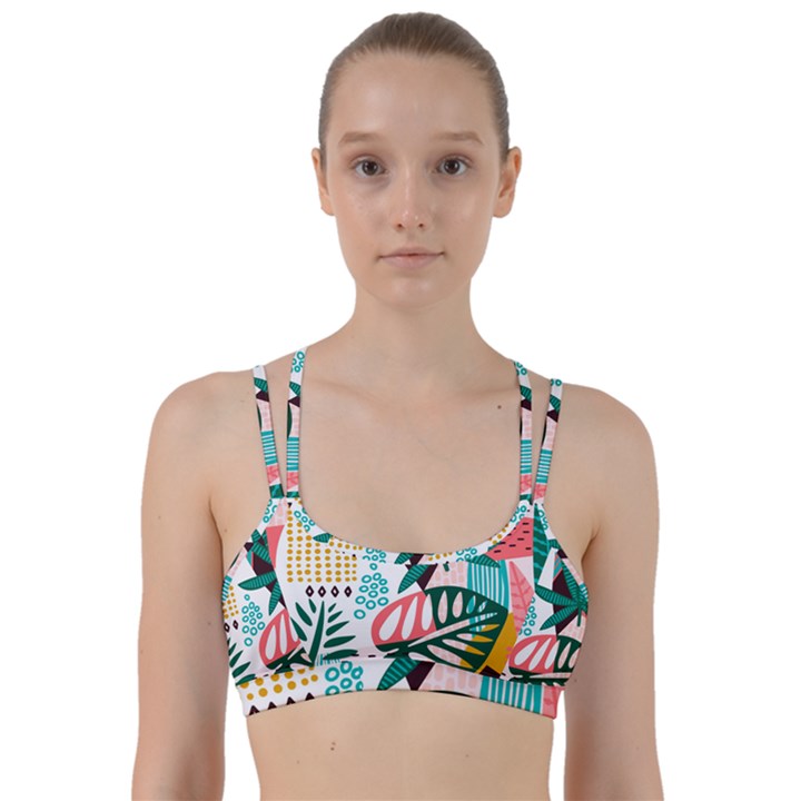 Abstract Seamless Pattern With Tropical Leaves Line Them Up Sports Bra