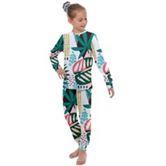 Abstract Seamless Pattern With Tropical Leaves Kids  Long Sleeve Set 