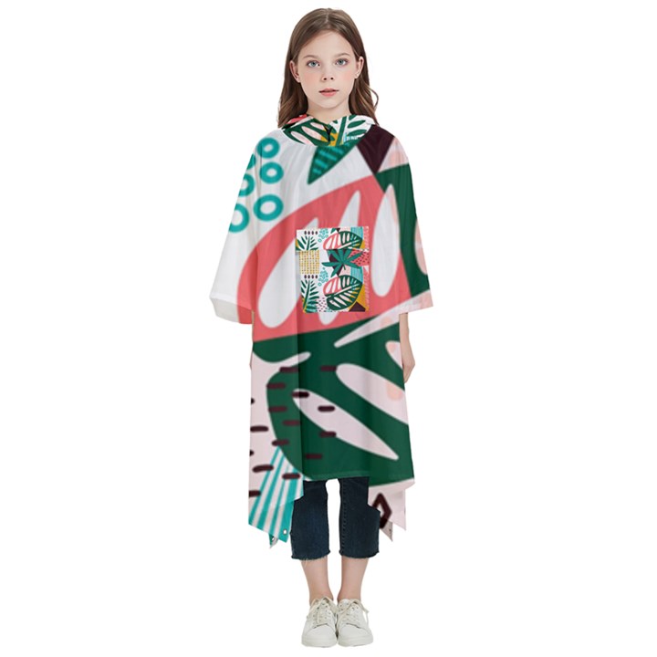 Abstract Seamless Pattern With Tropical Leaves Kids  Hooded Rain Ponchos