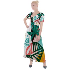 Abstract Seamless Pattern With Tropical Leaves Button Up Short Sleeve Maxi Dress by Hannah976