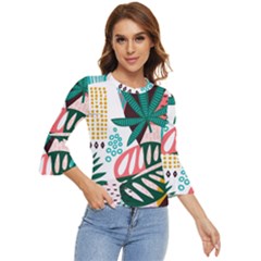 Abstract Seamless Pattern With Tropical Leaves Bell Sleeve Top