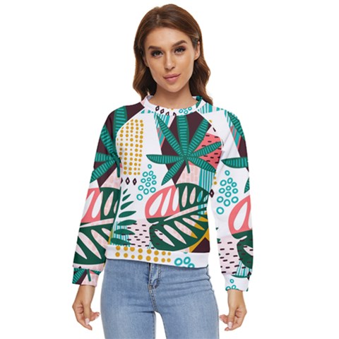 Abstract Seamless Pattern With Tropical Leaves Women s Long Sleeve Raglan T-shirt by Hannah976