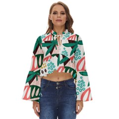 Abstract Seamless Pattern With Tropical Leaves Boho Long Bell Sleeve Top